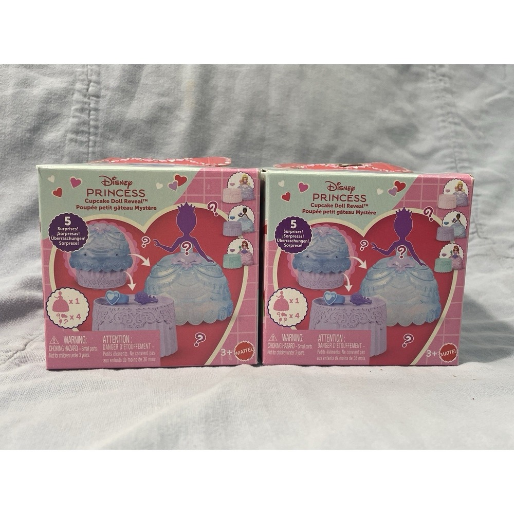 NEW 2 Pack Disney Princess Valentine's Day Cupcake Doll Reveal Mystery Princess